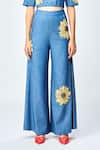 Buy_Shahin Mannan_Blue Denim Embroidery Collared Daisy Cropped Jacket Top With Pant _Online_at_Aza_Fashions