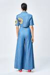 Shop Shahin Mannan Blue Denim Embroidery, Beads Daisy Flared Pant at Aza Fashions Shop_Shahin Mannan_Blue Denim Embroidery, Beads Daisy Flared Pant _at_Aza_Fashions