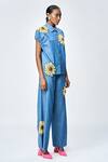 Shop_Shahin Mannan_Blue Denim Embroidered Thread Shirt Collar Daisy _Online_at_Aza_Fashions