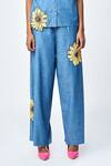 Shahin Mannan Blue Denim Beads Daisy Embroidered Pant Online at Aza Fashions Shahin Mannan_Blue Denim Beads Daisy Embroidered Pant _Online_at_Aza_Fashions