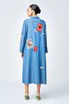 Shop_Shahin Mannan_Blue Denim Embroidery Shawl Neck Stamp Patch Tiered Shirt Dress _at_Aza_Fashions