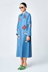 Shop_Shahin Mannan_Blue Denim Embroidery Shawl Neck Stamp Patch Tiered Shirt Dress _Online_at_Aza_Fashions