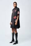 Buy_Shahin Mannan_Black Crepe Embroidery Shawl Neck Stamp Patch Shift Dress _Online_at_Aza_Fashions