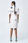 Shop_Shahin Mannan_White Crepe Patchwork Shawl Neck Stamp Panelled Shift Dress _at_Aza_Fashions