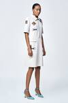 Buy_Shahin Mannan_White Crepe Patchwork Shawl Neck Stamp Panelled Shift Dress _Online_at_Aza_Fashions