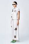 Shahin Mannan_Grey Double Crepe Stamp Patches Shirt Collar  _Online_at_Aza_Fashions