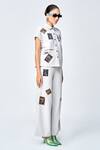 Buy_Shahin Mannan_Grey Double Crepe Stamp Patches Shirt Collar  _Online_at_Aza_Fashions