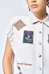 Shahin Mannan_Grey Double Crepe Stamp Patches Shirt Collar  _at_Aza_Fashions