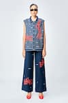 Buy_Shahin Mannan_Blue Denim Embroidered Thread Shirt Collar Love Checkered Vest With Pant _at_Aza_Fashions