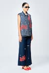 Shop_Shahin Mannan_Blue Denim Embroidered Thread Shirt Collar Love Checkered Vest With Pant _Online_at_Aza_Fashions