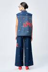 Shop Shahin Mannan Blue Denim Embroidery, Beads Love Flared Pant at Aza Fashions Shop_Shahin Mannan_Blue Denim Embroidery, Beads Love Flared Pant _at_Aza_Fashions