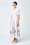 Buy_Shahin Mannan_Grey Double Crepe Embroidered Dragonfly V Neck Midi Dress _Online_at_Aza_Fashions