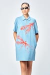 Buy_Shahin Mannan_Blue Denim Embroidery Collared Dragonfly Dress _at_Aza_Fashions