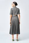 Shop_Shahin Mannan_Grey Thin Denim Embroidered Dragonfly Circular Skirt _at_Aza_Fashions