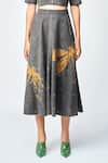 Shahin Mannan_Grey Thin Denim Embroidered Dragonfly Circular Skirt _Online_at_Aza_Fashions