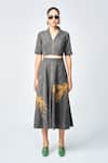 Buy_Shahin Mannan_Grey Thin Denim Embroidered Dragonfly Circular Skirt _Online_at_Aza_Fashions