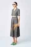 Shop_Shahin Mannan_Grey Thin Denim Embroidered Dragonfly Circular Skirt _Online_at_Aza_Fashions