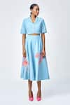 Buy_Shahin Mannan_Blue Denim Embroidery Collared Dragonfly Shirt And Skirt Set _at_Aza_Fashions