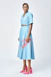 Shahin Mannan_Blue Denim Embroidery Collared Dragonfly Shirt And Skirt Set _Online_at_Aza_Fashions