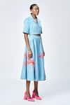 Buy_Shahin Mannan_Blue Denim Embroidery Collared Dragonfly Shirt And Skirt Set _Online_at_Aza_Fashions