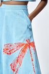 Shahin Mannan_Blue Denim Embroidery Collared Dragonfly Shirt And Skirt Set _at_Aza_Fashions