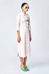 Buy_Shahin Mannan_Peach Crepe Embroidery Collared Palm Tree Midi Dress With Belt _Online_at_Aza_Fashions