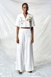 Buy_Shahin Mannan_Ivory Crepe Embroidery Collared Summer Plant Palm Tree Shirt _at_Aza_Fashions
