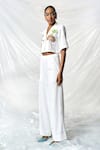 Shahin Mannan_Ivory Crepe Embroidery Collared Summer Plant Palm Tree Shirt _Online_at_Aza_Fashions