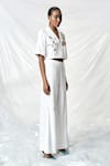 Buy_Shahin Mannan_Ivory Crepe Embroidery Collared Summer Plant Palm Tree Shirt _Online_at_Aza_Fashions