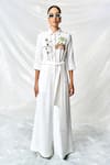 Buy_Shahin Mannan_Ivory Crepe Embroidery Collared Summer Plant Jumpsuit With Belt _at_Aza_Fashions