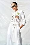 Shop_Shahin Mannan_Ivory Crepe Embroidery Collared Summer Plant Jumpsuit With Belt _Online_at_Aza_Fashions