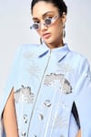 Shahin Mannan_Blue Tropical Forest Embroidered Cape _at_Aza_Fashions