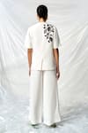 Shop_Shahin Mannan_Ivory Satin, Crepe Embroidery Overlap Hazel Leaf Blazer _at_Aza_Fashions