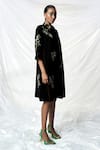 Buy_Shahin Mannan_Black Japanese Crepe Hand Embroidery Hazel Leaves Collared Neck Dress _Online_at_Aza_Fashions