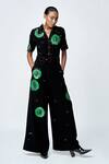 Buy_Shahin Mannan_Black Crepe Embroidery, Buckles Collared Telephone Dial Jumpsuit With Belt _at_Aza_Fashions