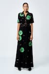 Shahin Mannan_Black Crepe Embroidery, Buckles Collared Telephone Dial Jumpsuit With Belt _Online_at_Aza_Fashions