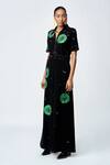 Buy_Shahin Mannan_Black Crepe Embroidery, Buckles Collared Telephone Dial Jumpsuit With Belt _Online_at_Aza_Fashions