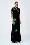 Shop_Shahin Mannan_Black Crepe Embroidery, Buckles Collared Telephone Dial Jumpsuit With Belt _Online_at_Aza_Fashions