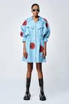 Shahin Mannan_Blue Denim Embroidery Collared Telephone Dial Dress _Online_at_Aza_Fashions
