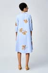Shop_Shahin Mannan_Blue Double Crepe Embroidery Magnolia Collared Neck Midi Dress _at_Aza_Fashions