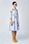 Shop_Shahin Mannan_Blue Double Crepe Embroidery Magnolia Collared Neck Midi Dress _Online_at_Aza_Fashions