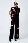 Buy_Shahin Mannan_Black Crepe Embroidery Collared Abstract Stamp Patch Shirt With Pant _at_Aza_Fashions