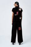 Shop_Shahin Mannan_Black Crepe Embroidery Collared Abstract Stamp Patch Shirt With Pant _at_Aza_Fashions