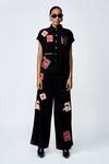 Buy_Shahin Mannan_Black Crepe Embroidery Collared Abstract Stamp Patch Shirt With Pant _Online_at_Aza_Fashions