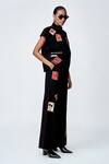 Shahin Mannan_Black Crepe Embroidery Collared Abstract Stamp Patch Shirt With Pant _at_Aza_Fashions