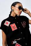 Buy_Shahin Mannan_Black Crepe Embroidery Collared Abstract Stamp Patch Shirt With Pant 