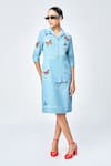 Buy_Shahin Mannan_Blue Denim Embroidery Collared Butterfly Scribble Empire Dress _at_Aza_Fashions