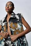 Shahin Mannan Grey Denim Embroidery Collared Sunflower Cloud Wash Vest at Aza Fashions Shahin Mannan_Grey Denim Embroidery Collared Sunflower Cloud Wash Vest _at_Aza_Fashions