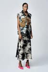 Shop_Shahin Mannan_Grey Thick Denim Plain Cloud Wash Pencil Skirt _Online_at_Aza_Fashions