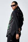 Shahin Mannan_Black Poplin Embroidery Collared Love Patchwork Shirt And Pant Set _at_Aza_Fashions
